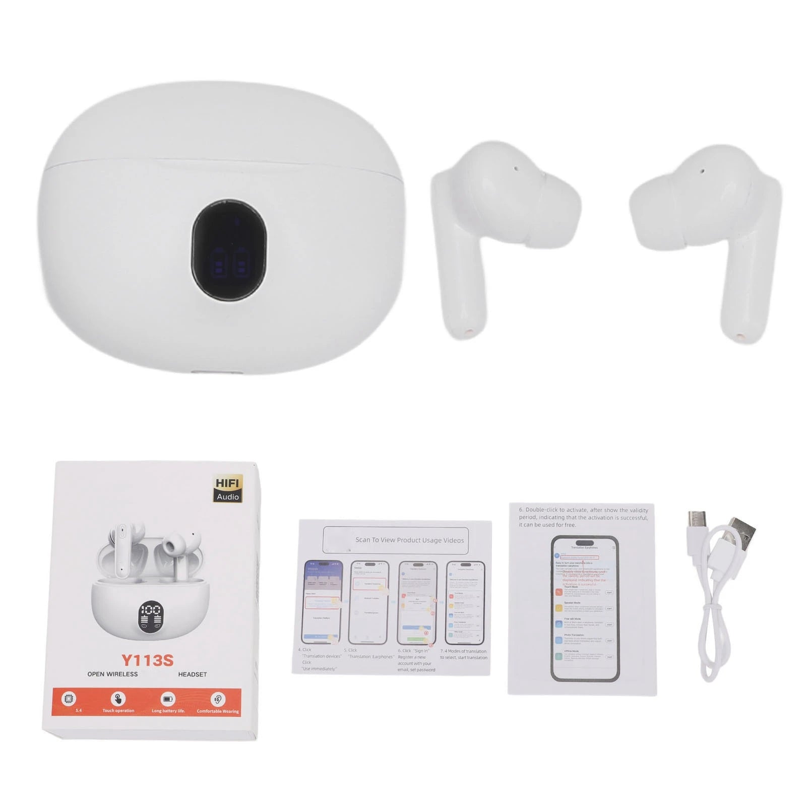 Language Translator Earbuds 144 Languages Bluetooth 5.4 Wireless Earbuds Translation Device for Travel Business and Learning