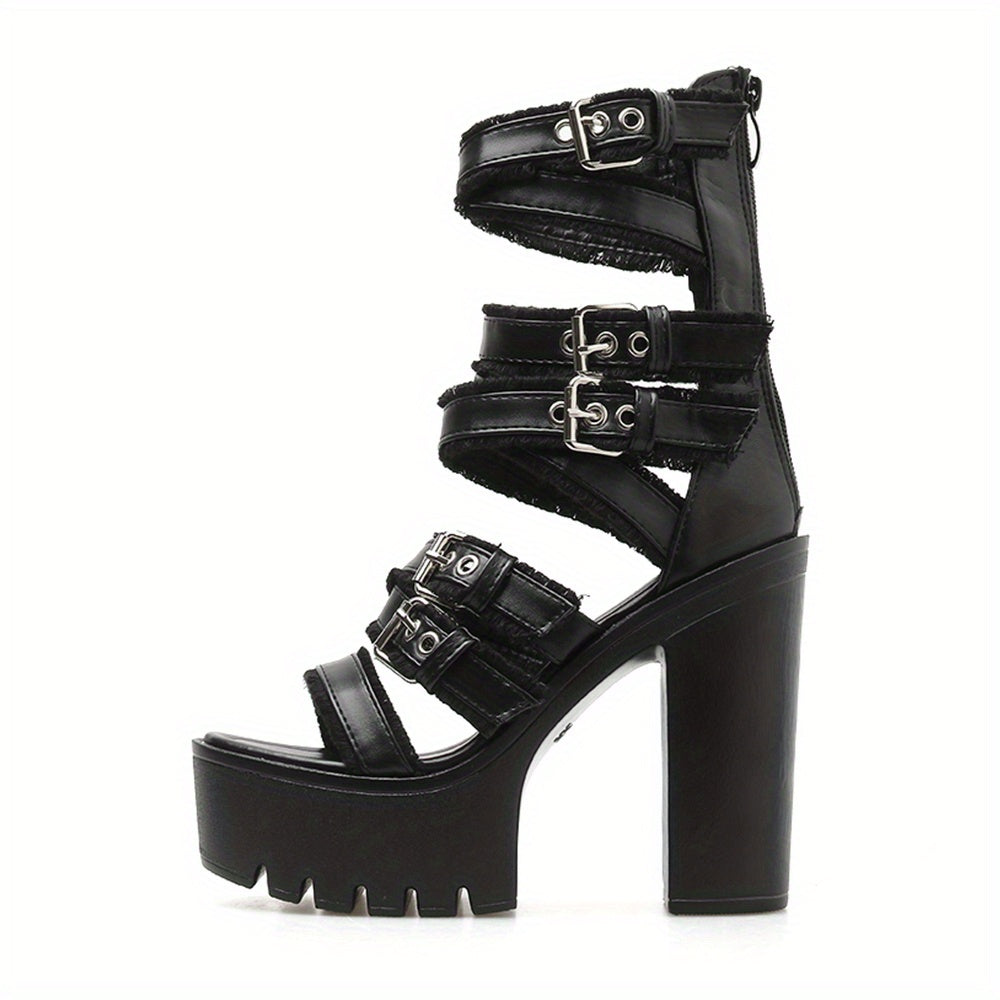 Black Block Heeled Sandals
