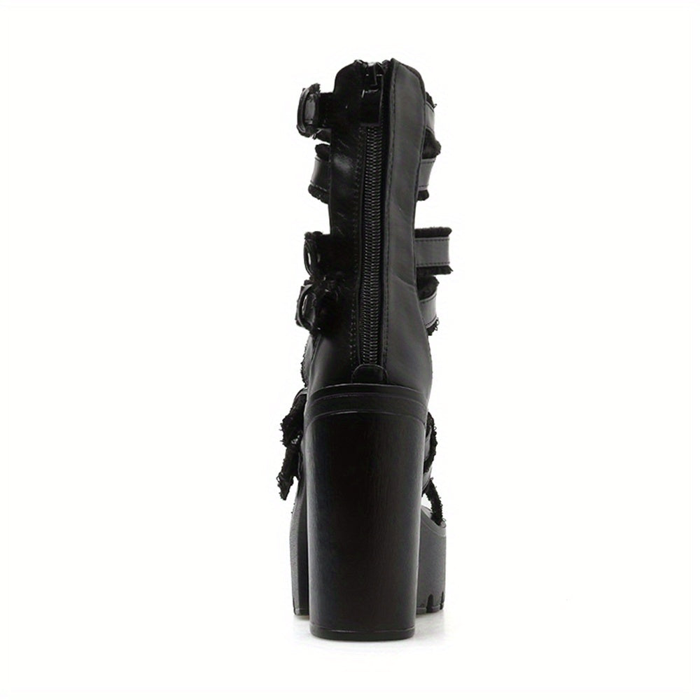 Black Block Heeled Sandals