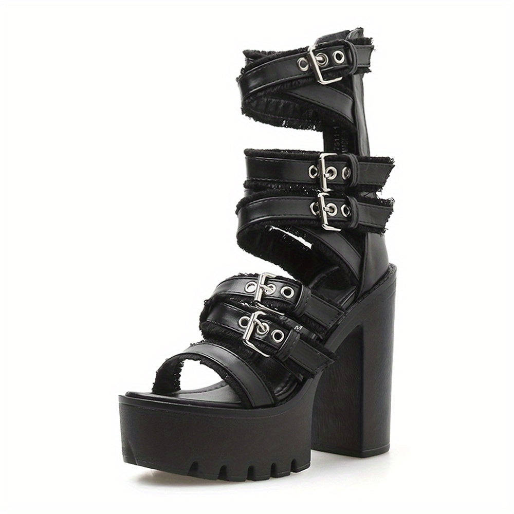 Black Block Heeled Sandals