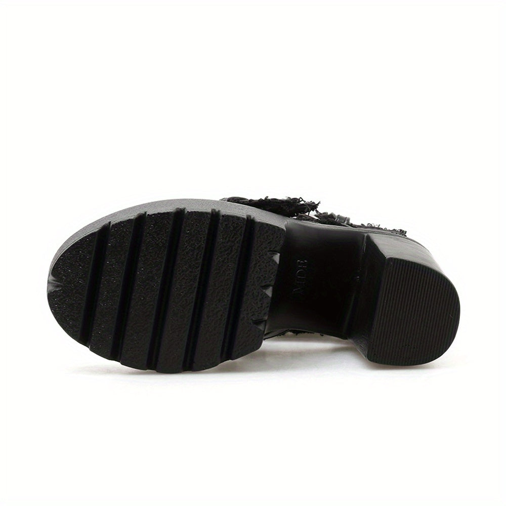 Black Block Heeled Sandals