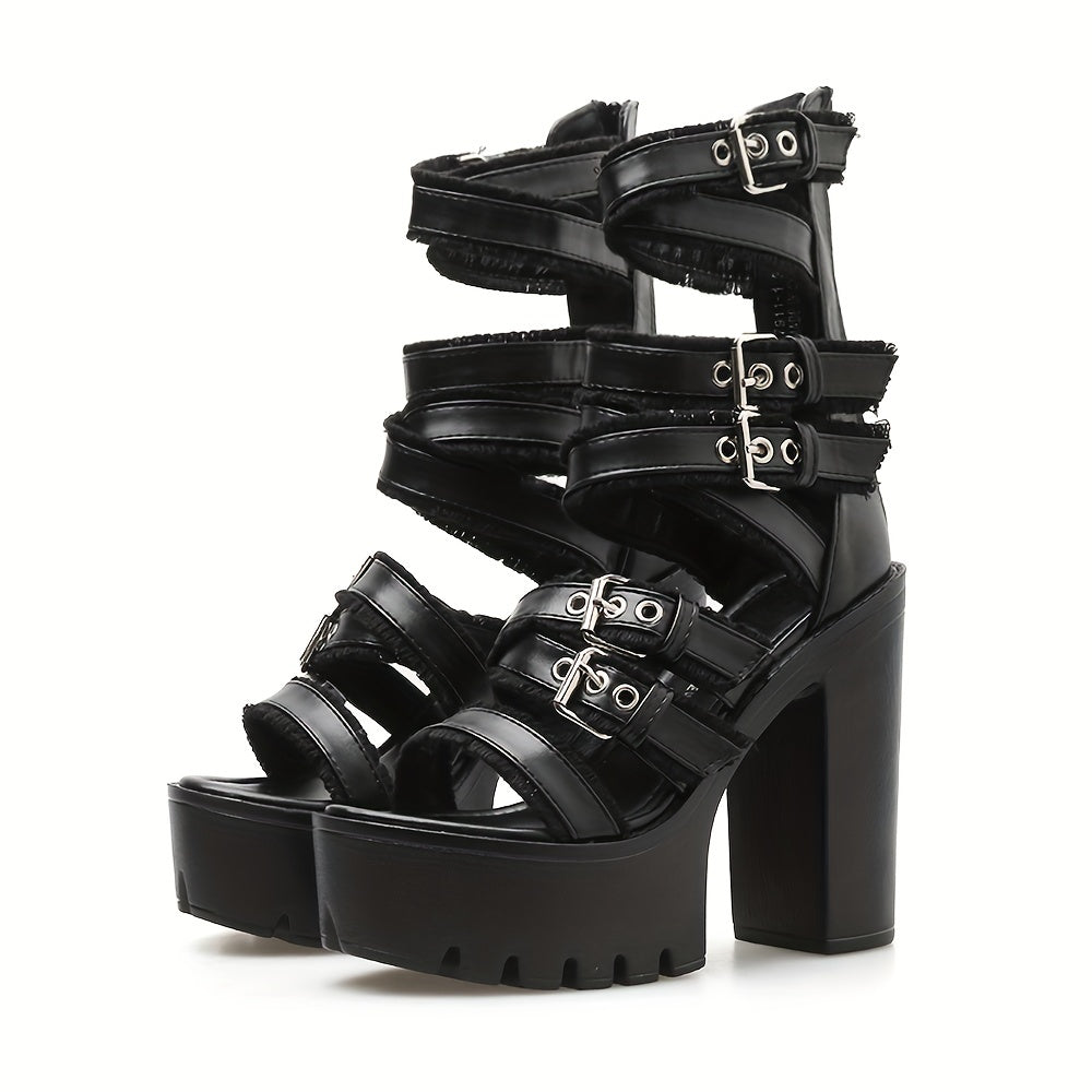 Black Block Heeled Sandals