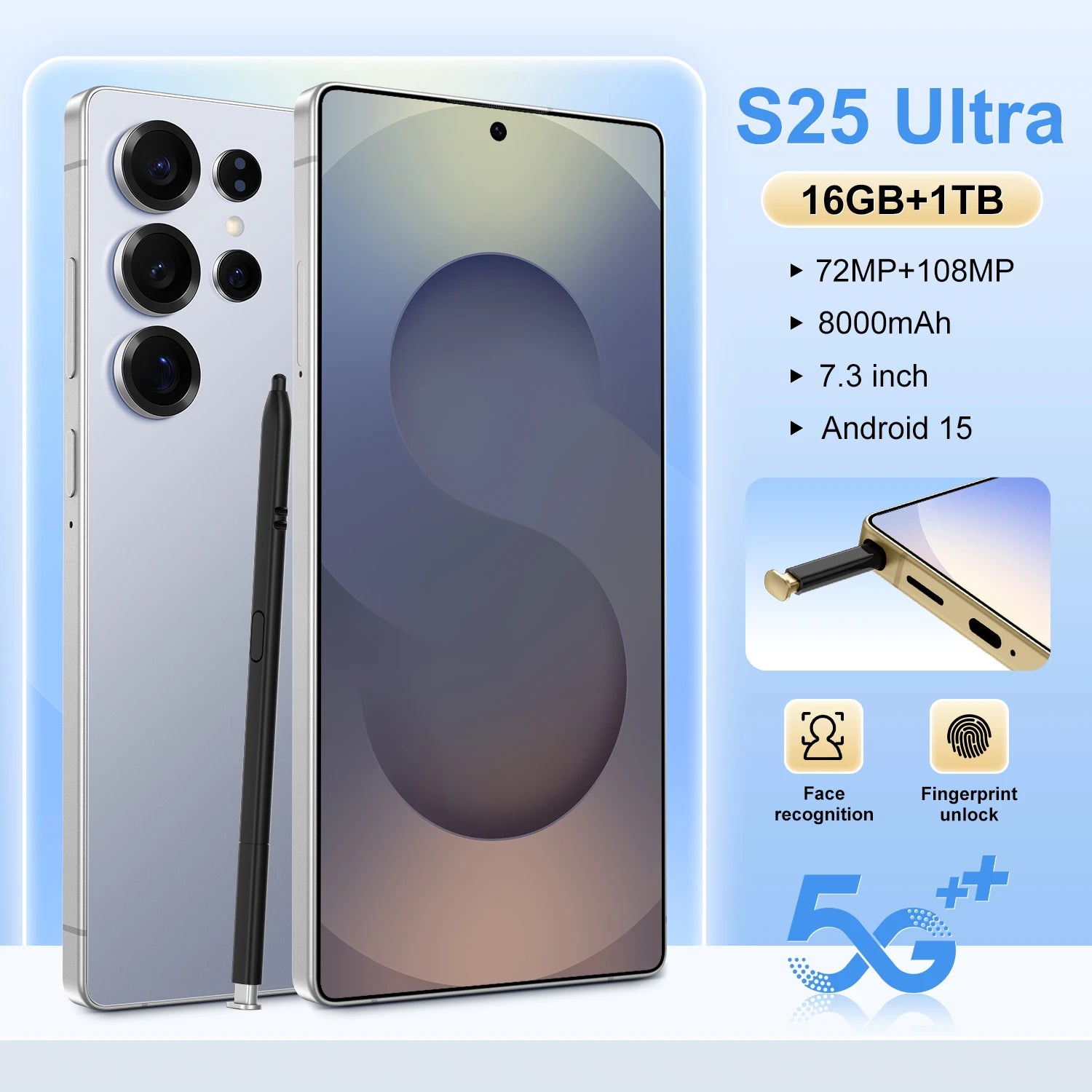 2025 Online Retailer Ultra Original Unlock 7.3 Inch 12GB+512GB Android 5G Smartphone S25 8000mAh S-Pen 4G 5G WIFI Mobile Phones