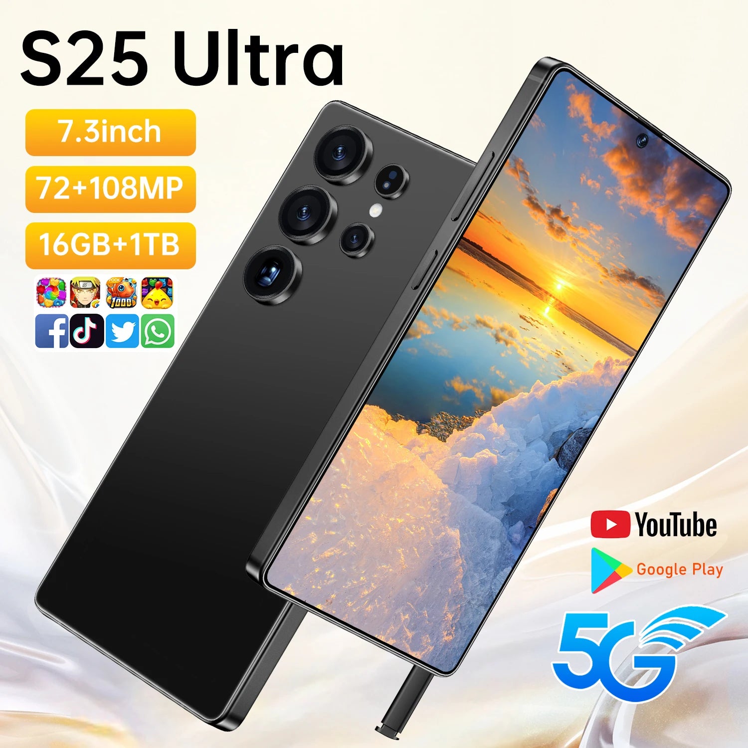 2025 Online Retailer Ultra Original Unlock 7.3 Inch 12GB+512GB Android 5G Smartphone S25 8000mAh S-Pen 4G 5G WIFI Mobile Phones