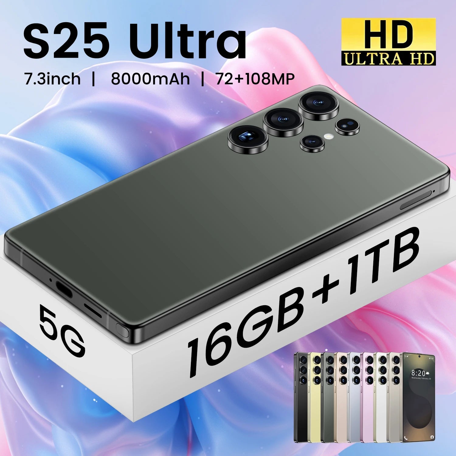 2025 Online Retailer Ultra Original Unlock 7.3 Inch 12GB+512GB Android 5G Smartphone S25 8000mAh S-Pen 4G 5G WIFI Mobile Phones