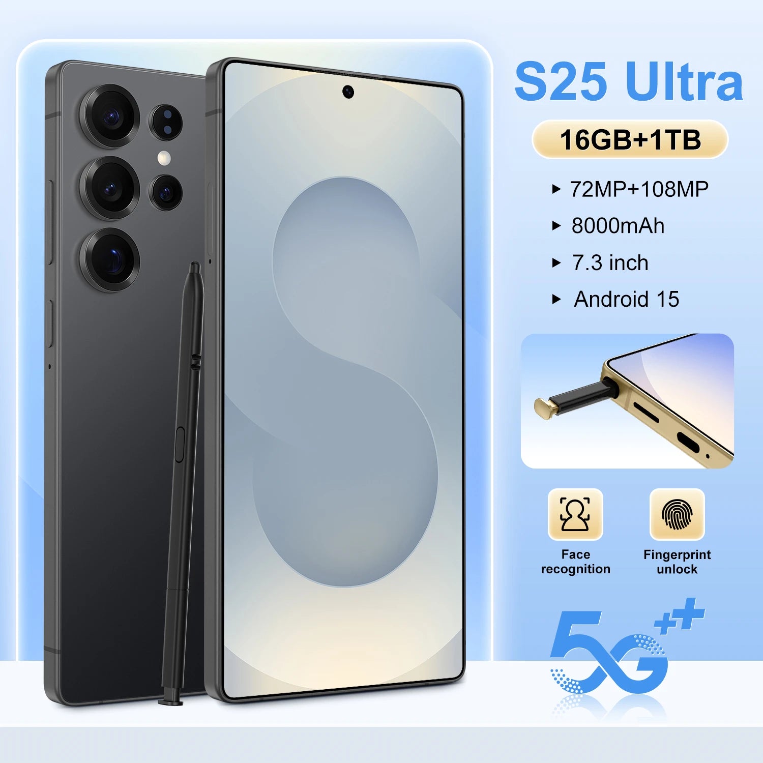 2025 Online Retailer S25 Ultra Original Unlock 7.3 Inch 12GB+512GB Android 5G Smartphone 8000mAh S-Pen 4G 5G WIFI Mobile Phones