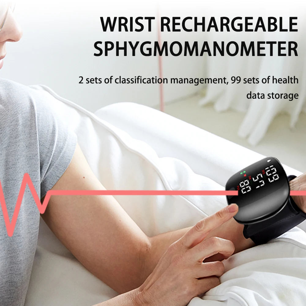 Digital Wrist Blood Pressure Meter Automatic Voice Tonometer