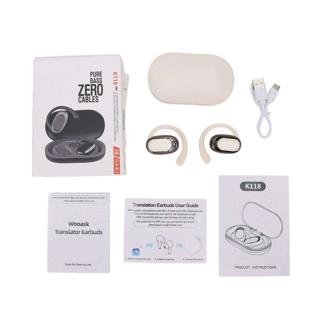 Language Translator Earbuds 144 Languages Translation Bluetooth 5.4 Wireless Music Earbuds Translator Device with Charging Case