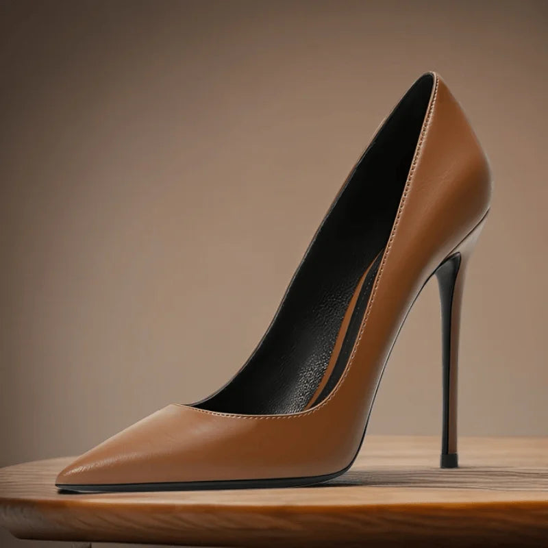 thin heels matte brown leather