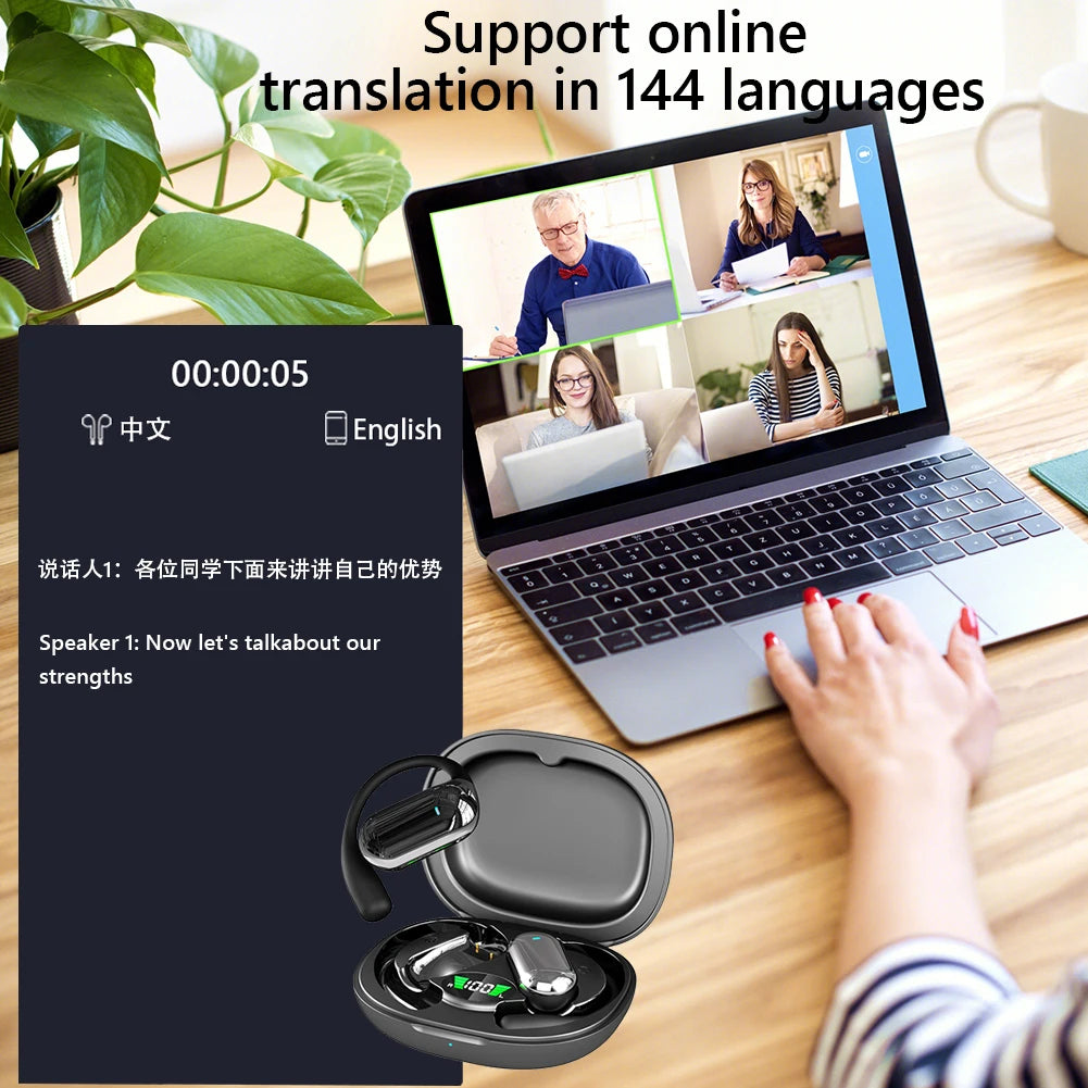 3-in-1 AI Translator Earbuds Global Bluetooth 5.3 ENC Noise Cancelling 144 Languages Intelligent Real-time Translation Earbuds