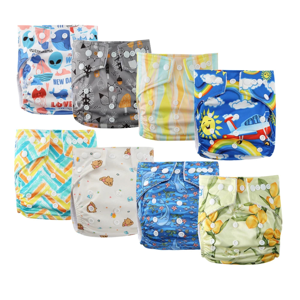Babyland ECO-friendly Cloth Diapers Set Leakproof & Breathable Baby Nappy with Cute Cartoon Designs Fit for 0-24 Months Toddler