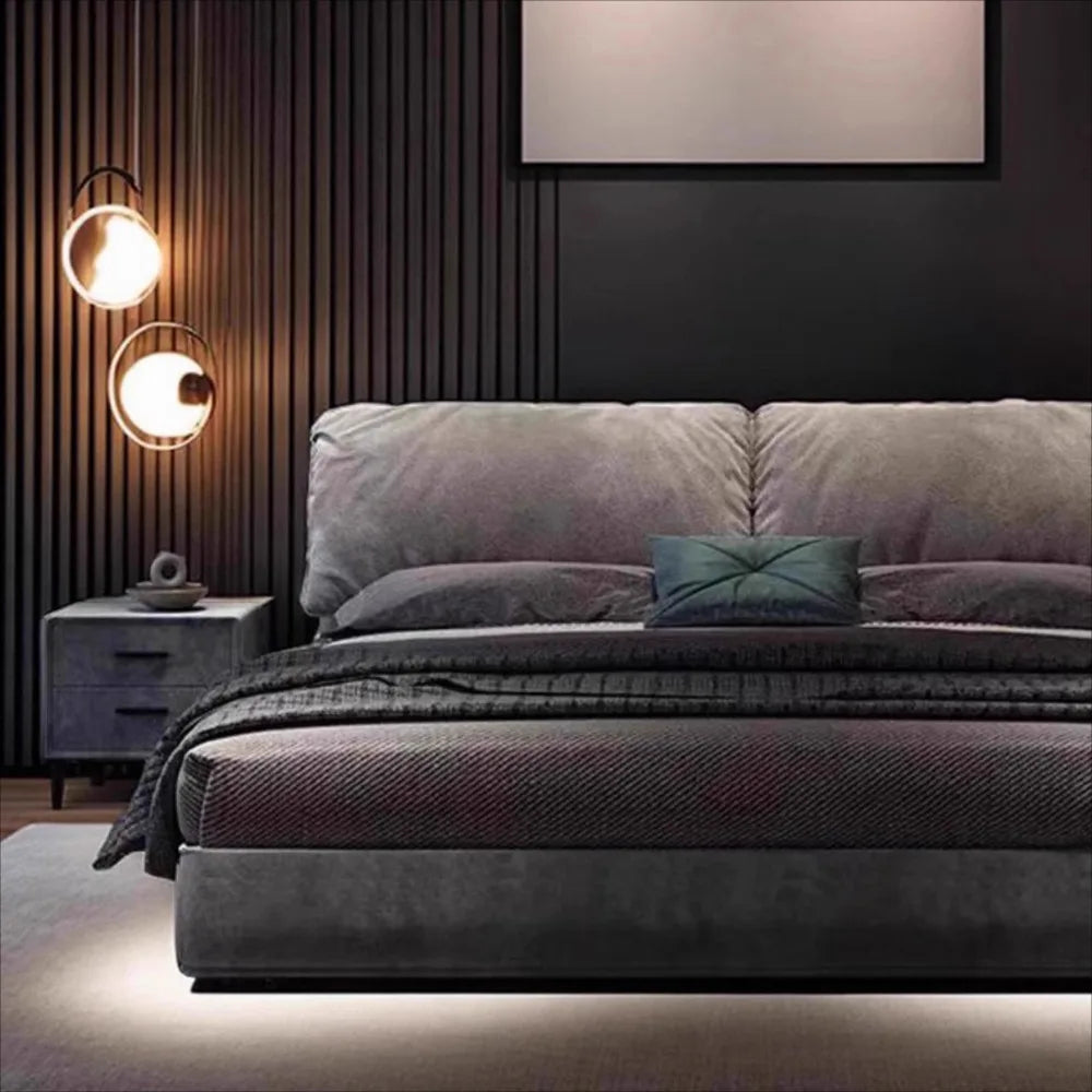 Minimalist European Double Bed Frame with Integrated Storage