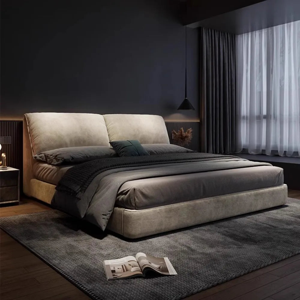 Minimalist European Double Bed Frame with Integrated Storage