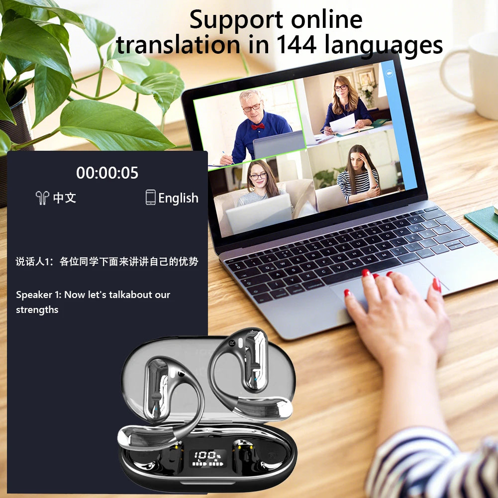 144 Languages AI Translator Earbuds BT5.3 Real-Time Translation Earphones Noise Cancelling Stereo Earhook Sports Headphone