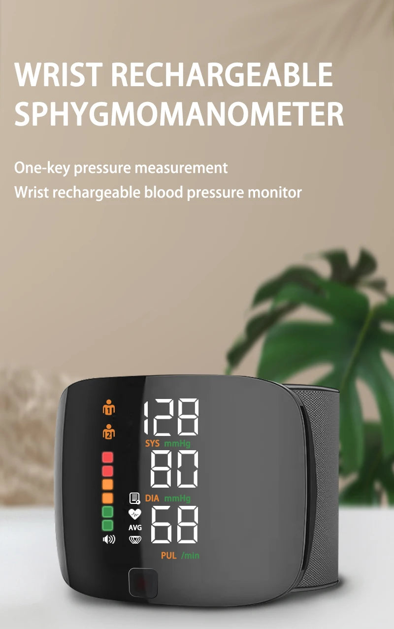 Digital Wrist Blood Pressure Meter Automatic Voice Tonometer