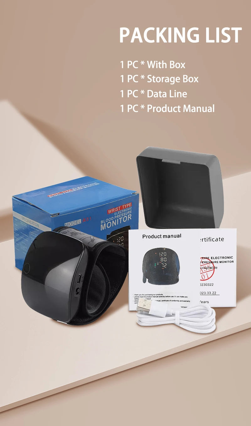 Digital Wrist Blood Pressure Meter Automatic Voice Tonometer