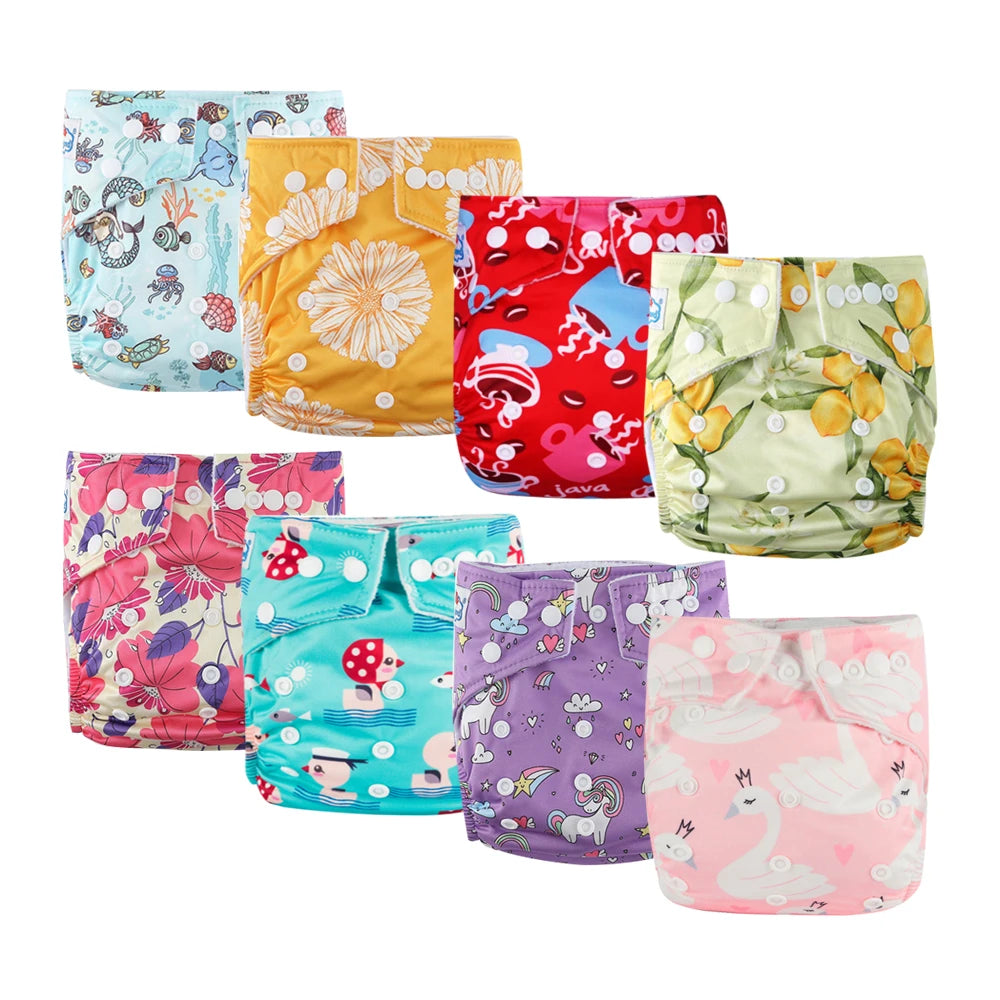Babyland ECO-friendly Cloth Diapers Set Leakproof & Breathable Baby Nappy with Cute Cartoon Designs Fit for 0-24 Months Toddler