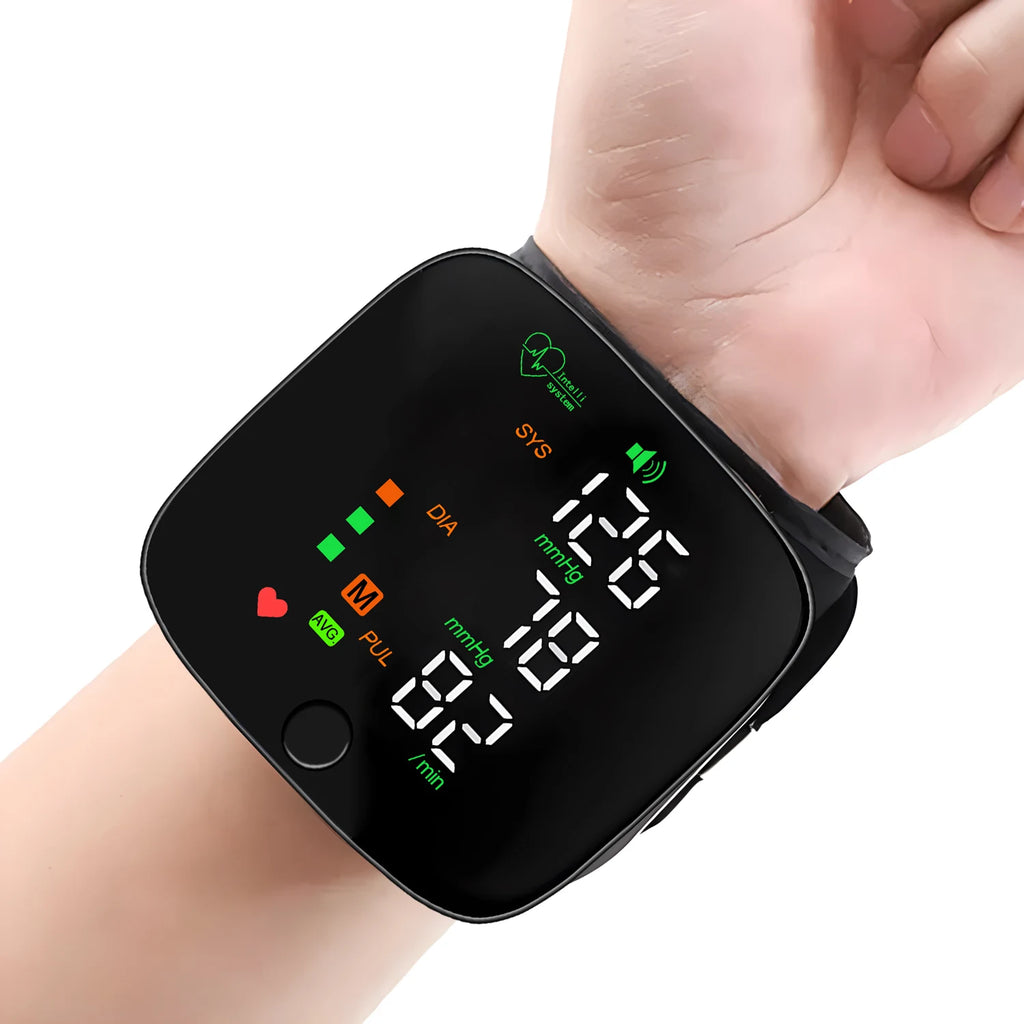 LED Wrist Blood Pressure Monitor Rechargeable English Voice