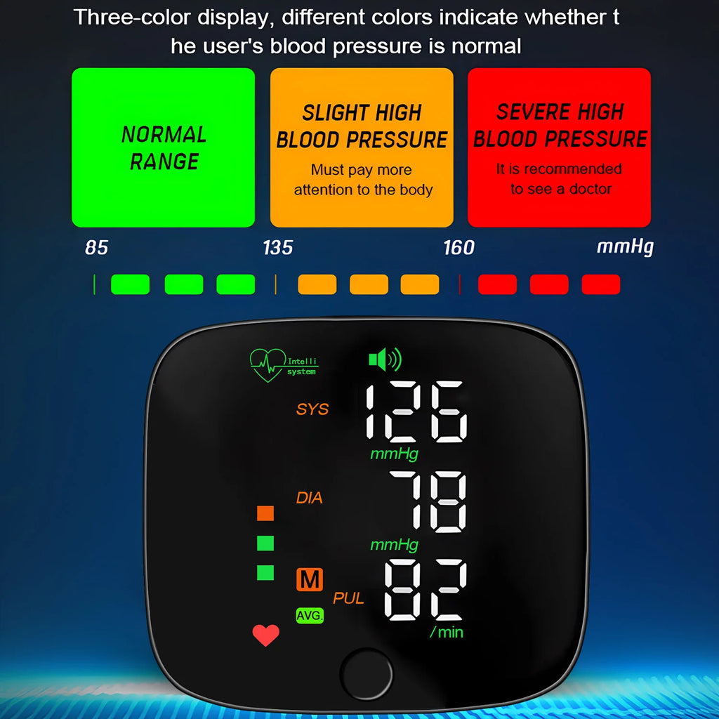 LED Wrist Blood Pressure Monitor Rechargeable English Voice