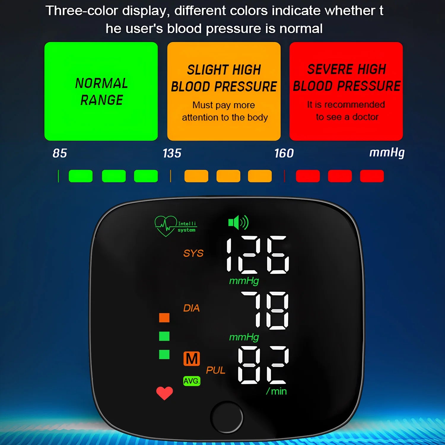 LED Wrist Blood Pressure Monitor Rechargeable English Voice