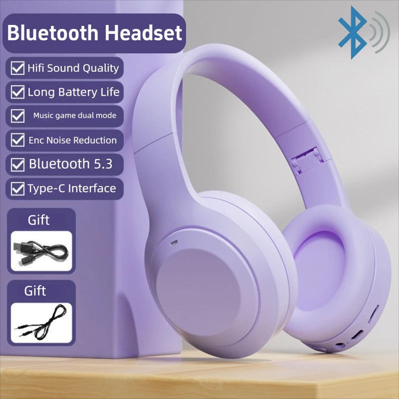 Over Ear HIFI Stereo Headsets Wireless Bluetooth Headphones Sports Gaming Earphones with HD Mic Support TF/AUX noise reduction