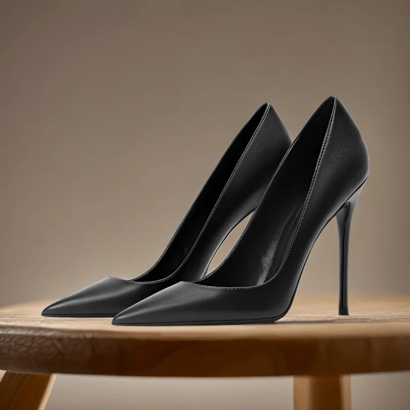 thin heels matte brown leather