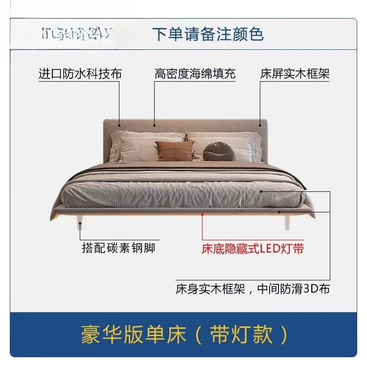 king size bedroom Suspended bed headboard twin wooden Technology cloth twin Double bed frames lamp cama matrimonial furniture