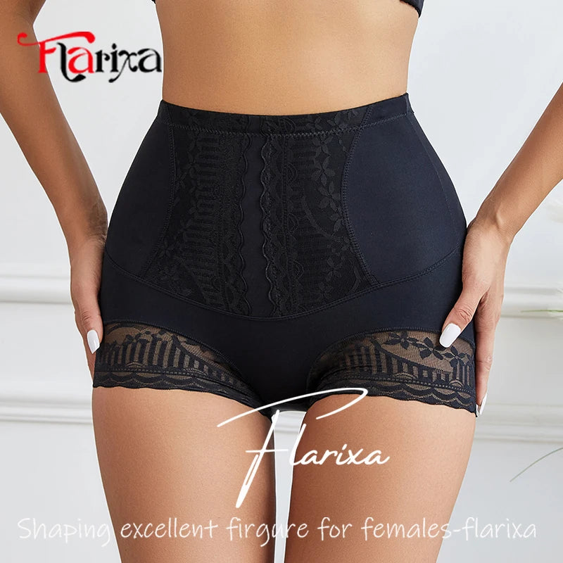 Flarixa High Waist Lace Flat Belly Shorts For Women