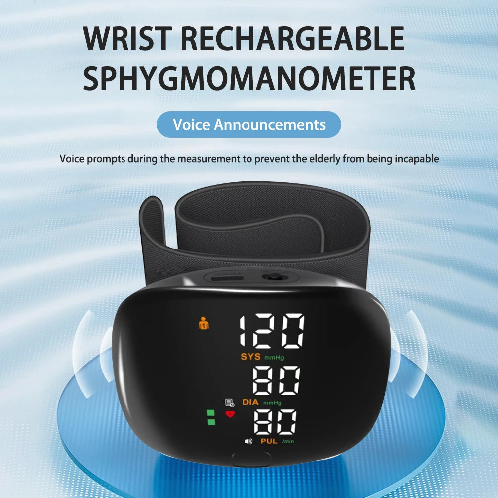 Digital Wrist Blood Pressure Meter Automatic Voice Tonometer