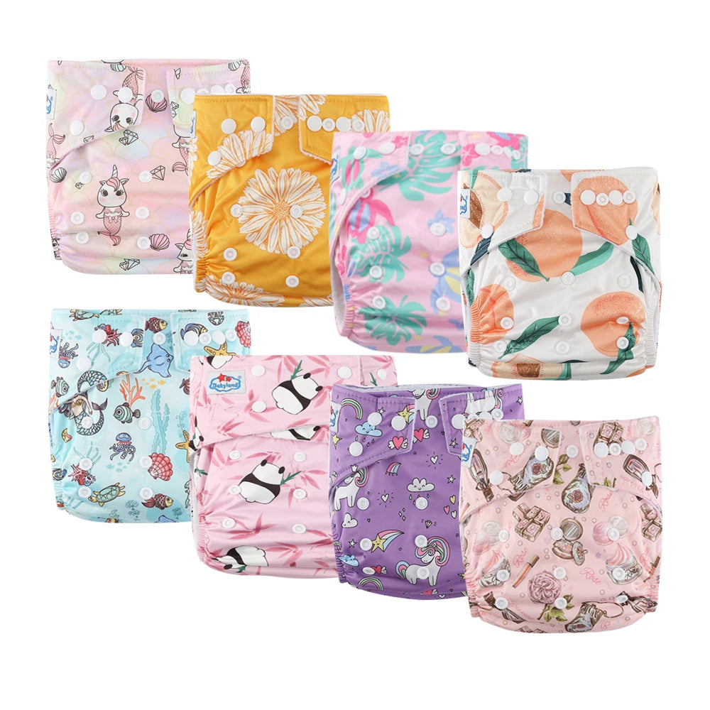 Babyland ECO-friendly Cloth Diapers Set Leakproof & Breathable Baby Nappy with Cute Cartoon Designs Fit for 0-24 Months Toddler