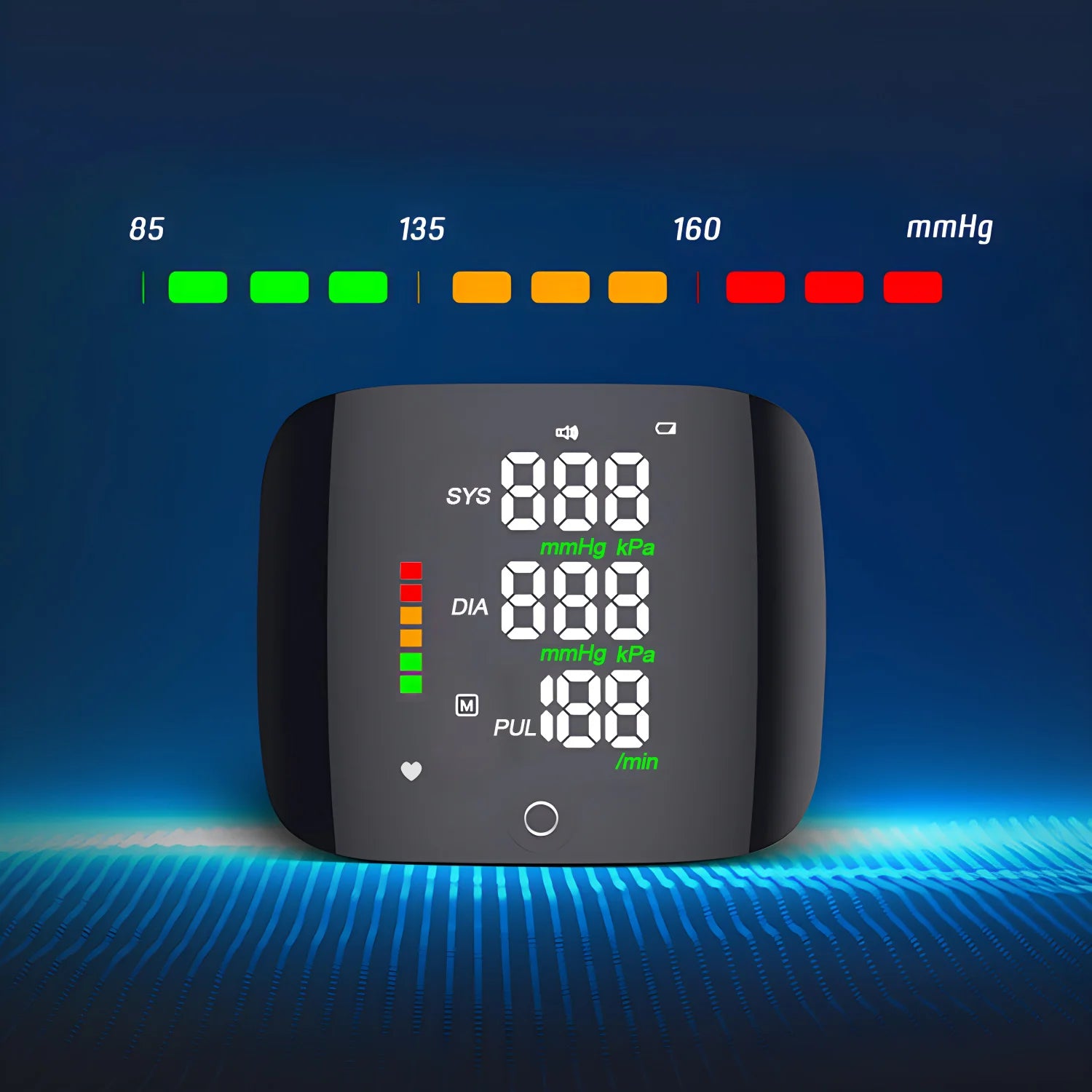 LED Wrist Blood Pressure Monitor Rechargeable English Voice