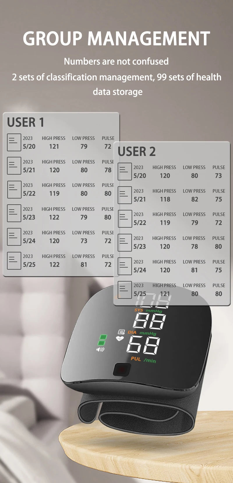 Digital Wrist Blood Pressure Meter Automatic Voice Tonometer