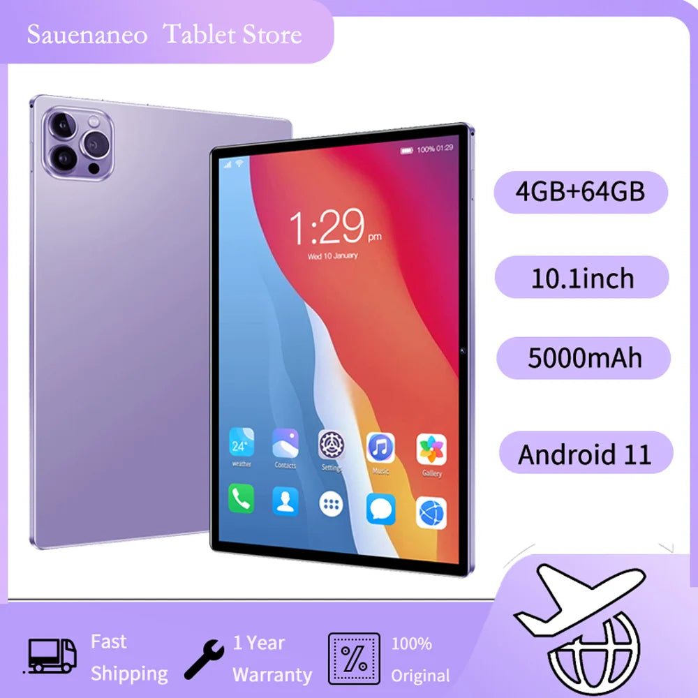 10.1-inch Tablet with 4GB RAM 64GB ROM, Android 11 System