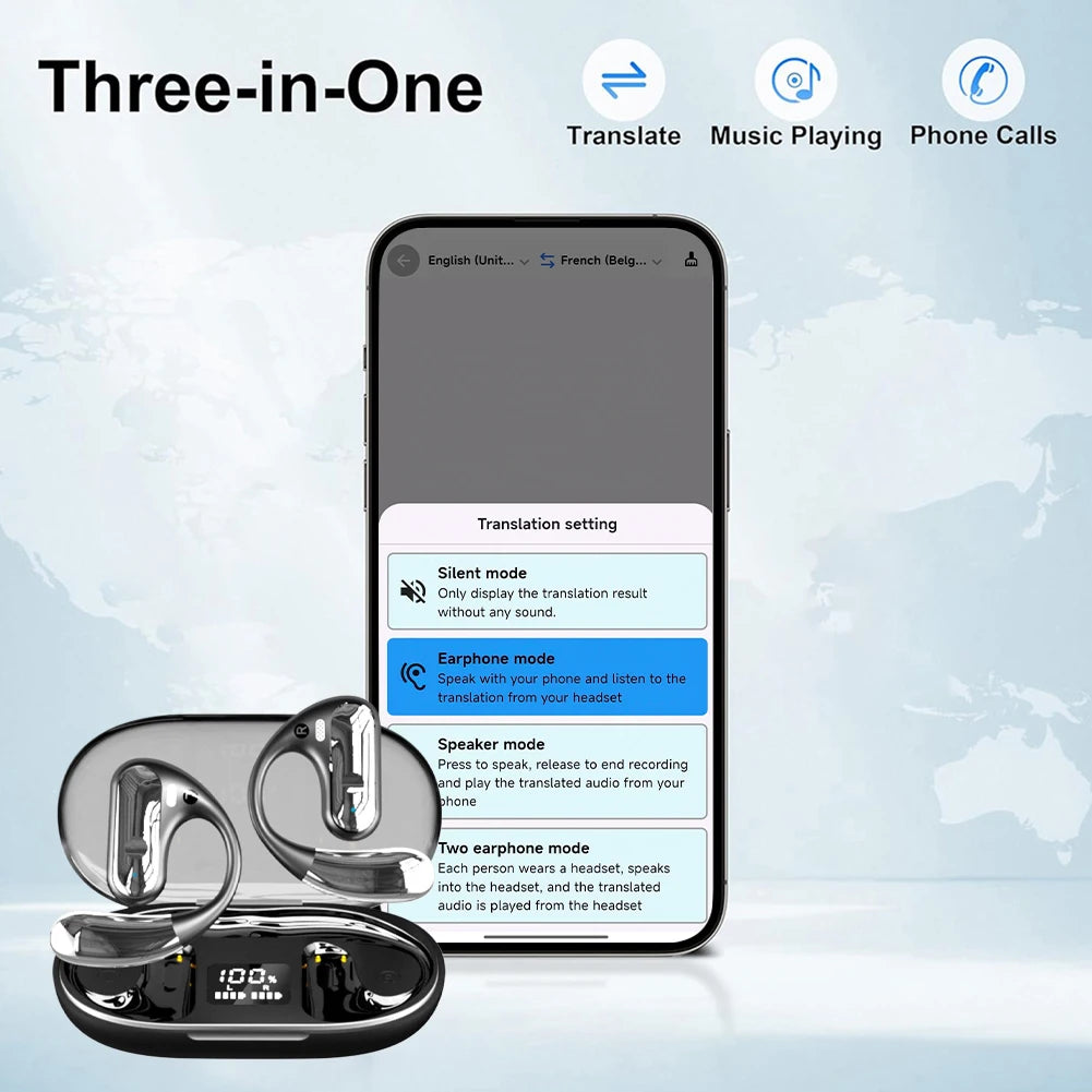 144 Languages AI Translator Earbuds BT5.3 Real-Time Translation Earphones Noise Cancelling Stereo Earhook Sports Headphone
