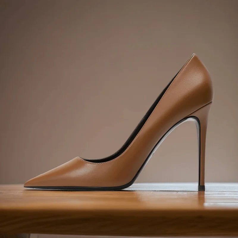 thin heels matte brown leather