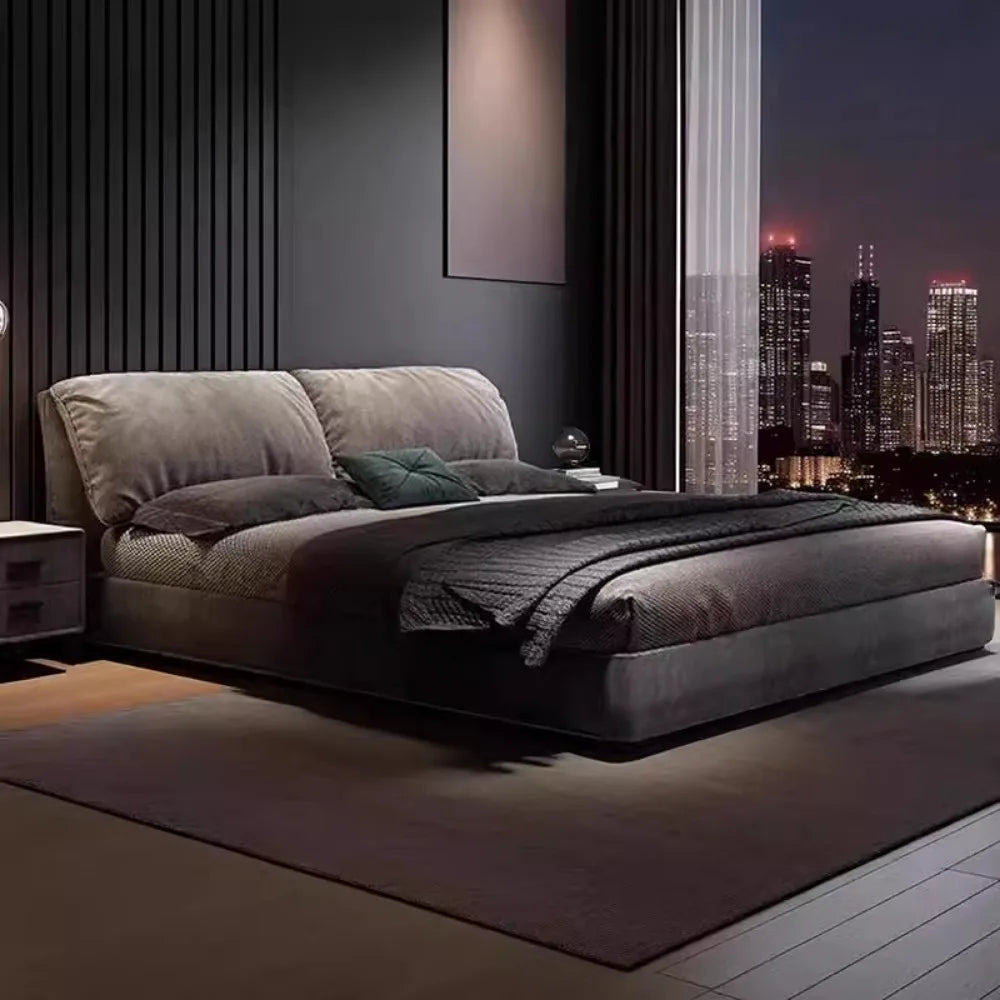 Minimalist European Double Bed Frame with Integrated Storage
