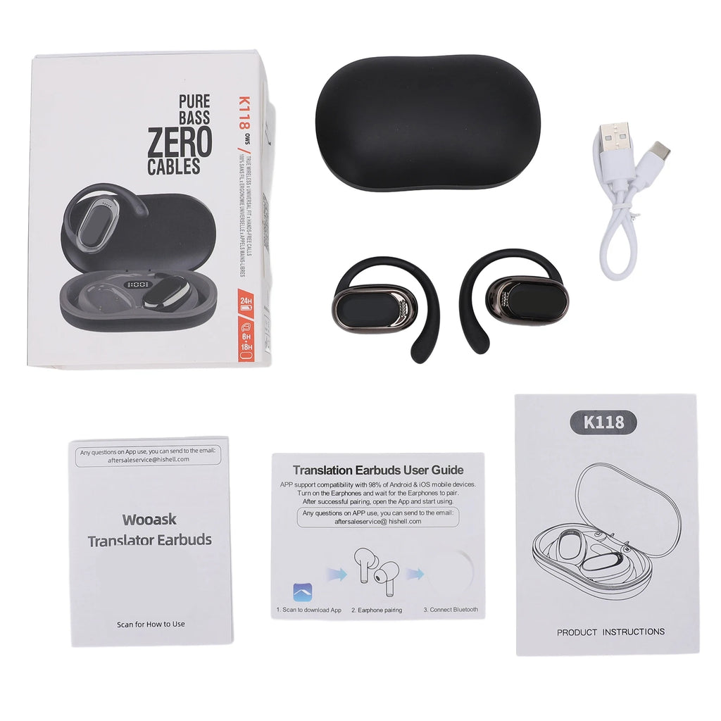 Language Translator Earbuds 144 Languages Translation Bluetooth 5.4 Wireless Music Earbuds Translator Device with Charging Case