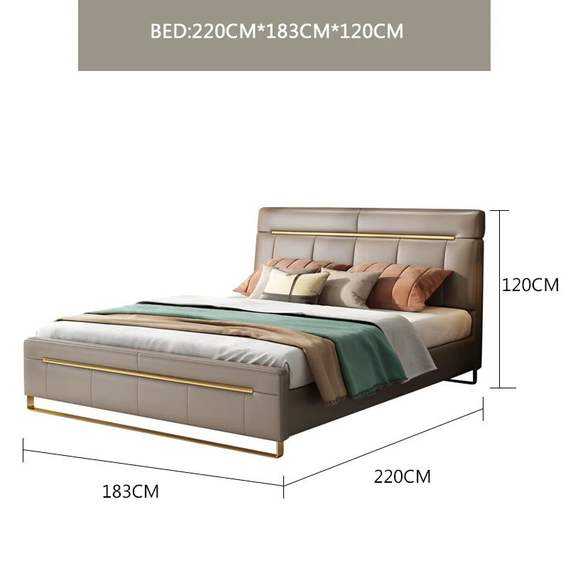 Modern bedroom  minimalist bed bedroom double bed1.8M master bedroom high box marriage bed leather art soft bed