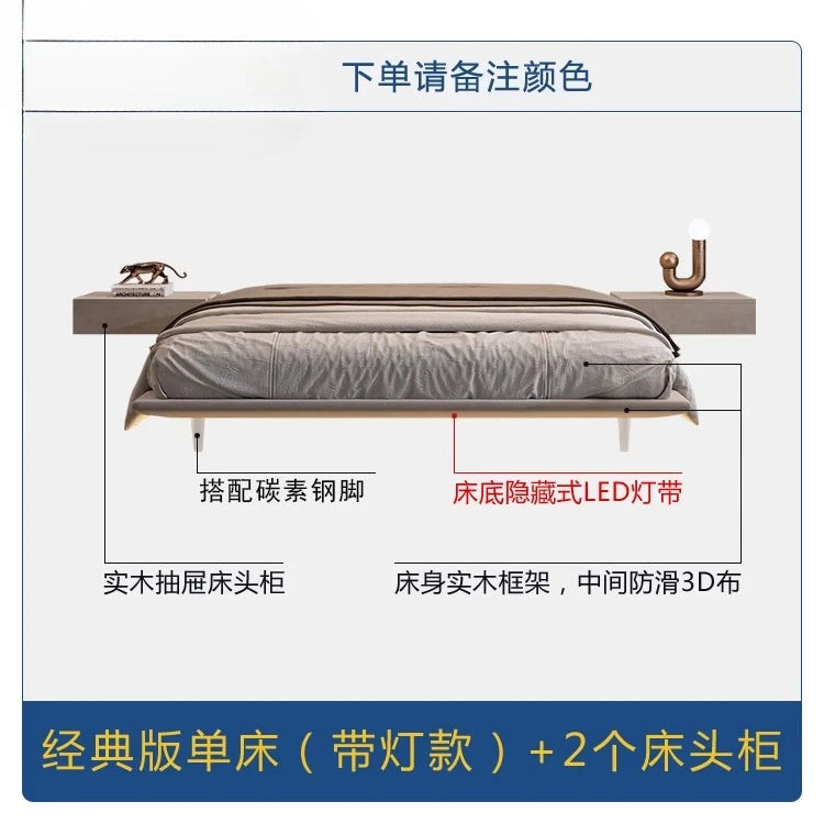 king size bedroom Suspended bed headboard twin wooden Technology cloth twin Double bed frames lamp cama matrimonial furniture
