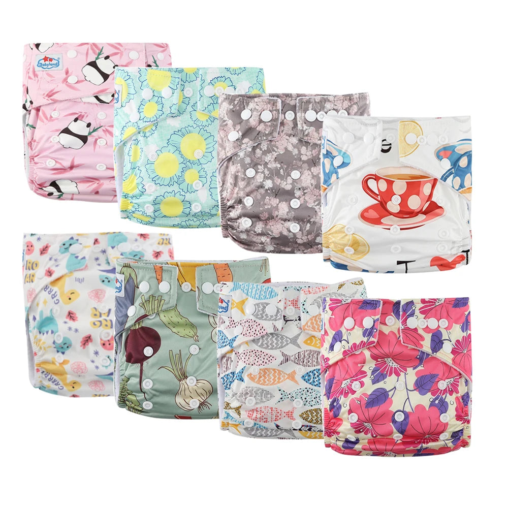 Babyland ECO-friendly Cloth Diapers Set Leakproof & Breathable Baby Nappy with Cute Cartoon Designs Fit for 0-24 Months Toddler
