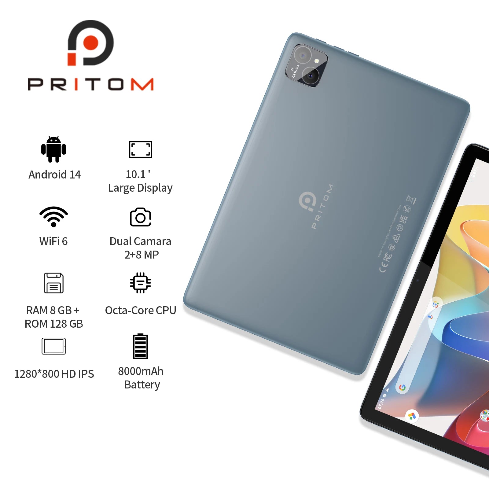 PRITOM TAB11 Android 14 0 Inch, Octa-Core, 5G WiFi6, 128GB