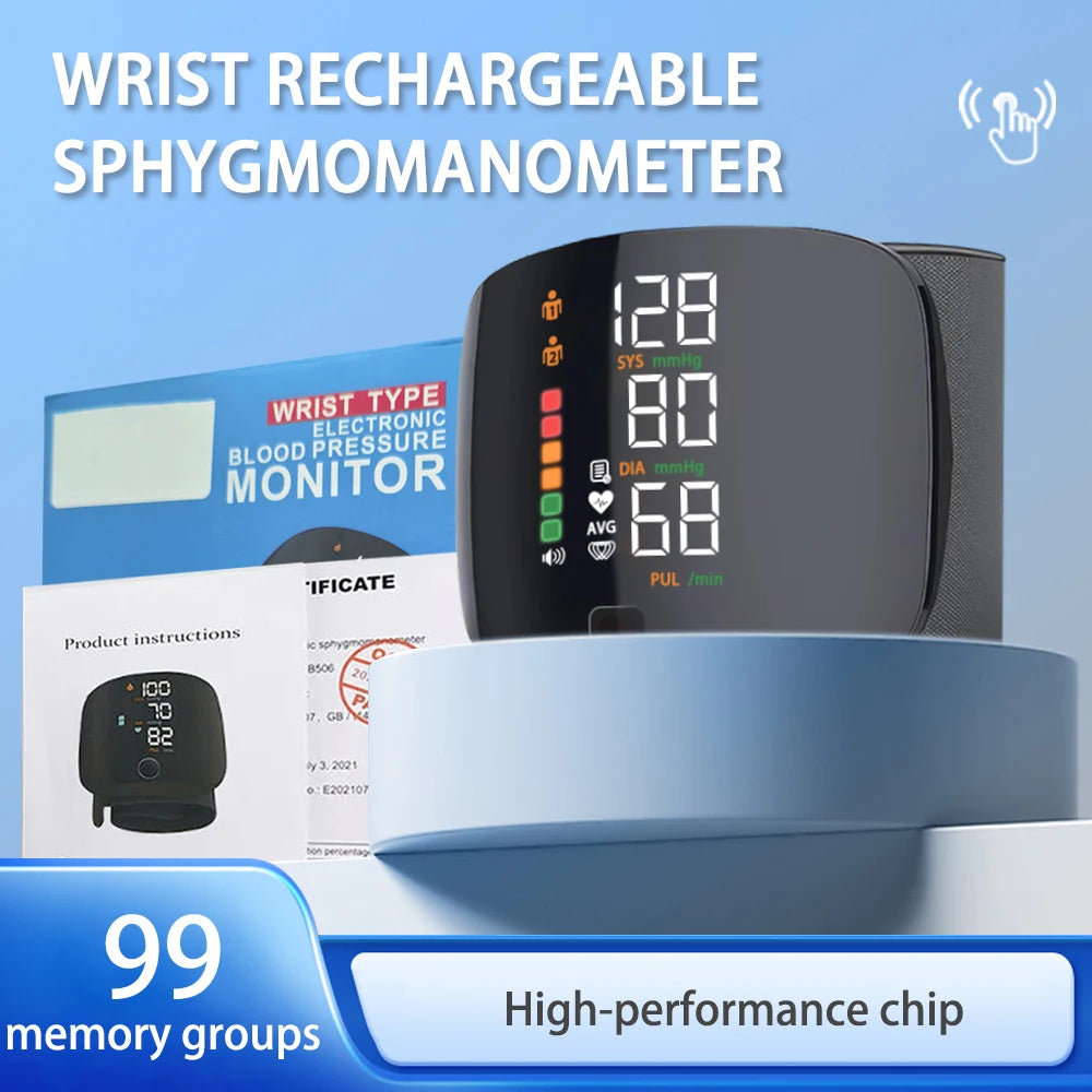 Digital Wrist Blood Pressure Meter Automatic Voice Tonometer
