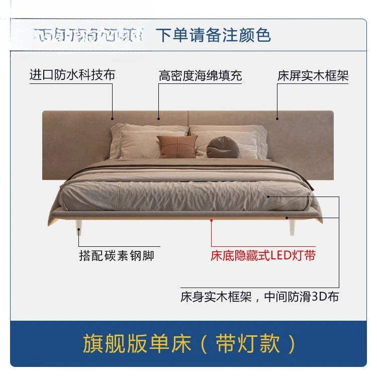 king size bedroom Suspended bed headboard twin wooden Technology cloth twin Double bed frames lamp cama matrimonial furniture