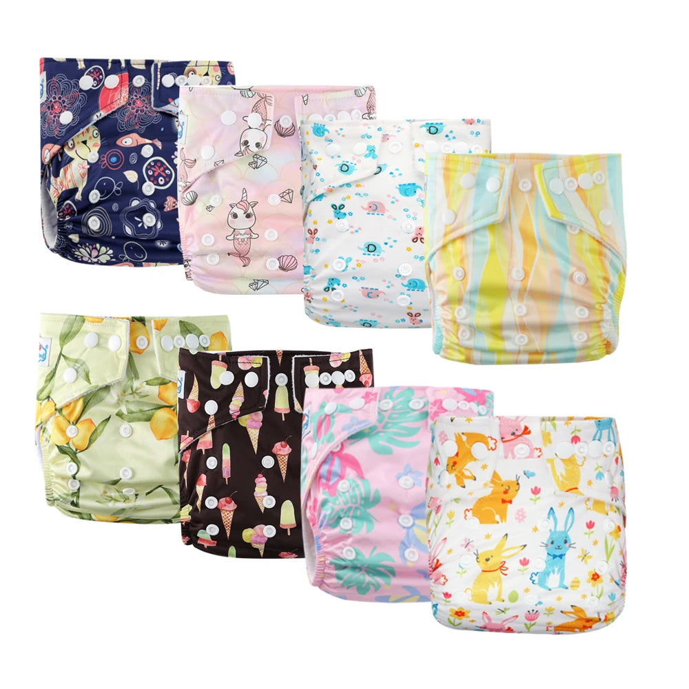 Babyland ECO-friendly Cloth Diapers Set Leakproof & Breathable Baby Nappy with Cute Cartoon Designs Fit for 0-24 Months Toddler