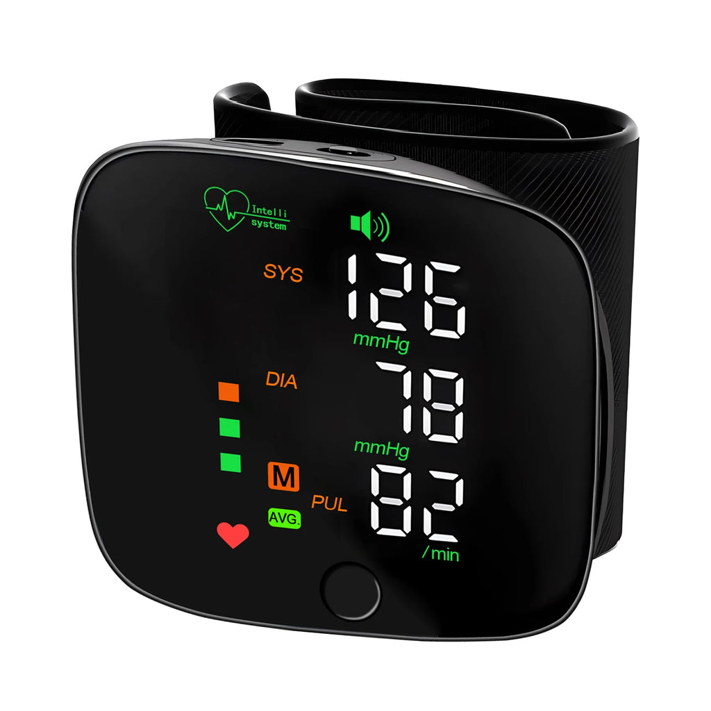 LED Wrist Blood Pressure Monitor Rechargeable English Voice