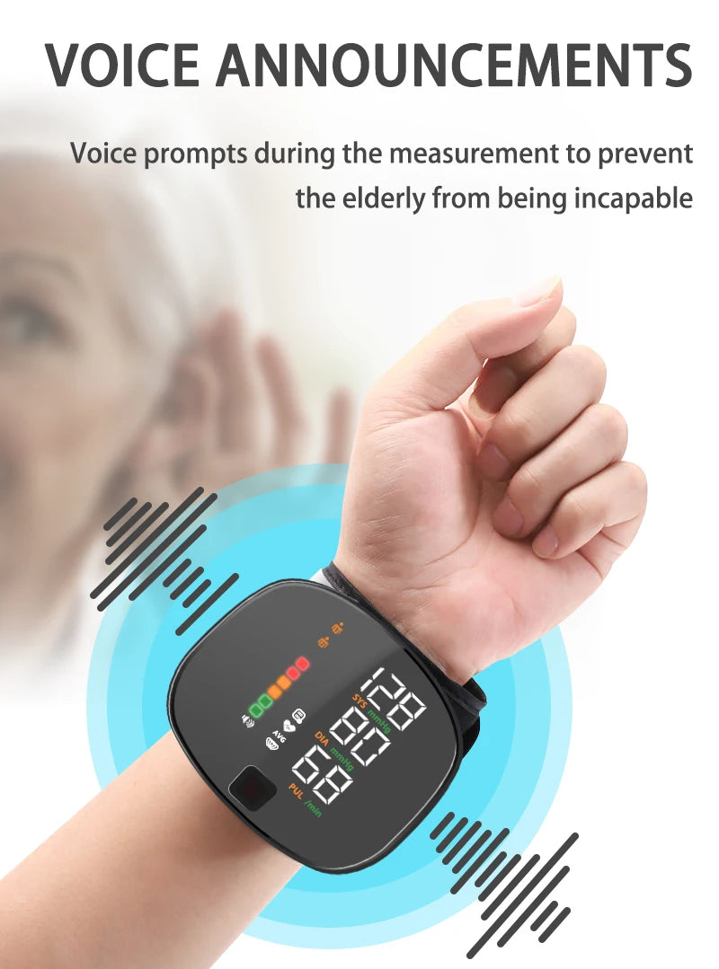 Digital Wrist Blood Pressure Meter Automatic Voice Tonometer