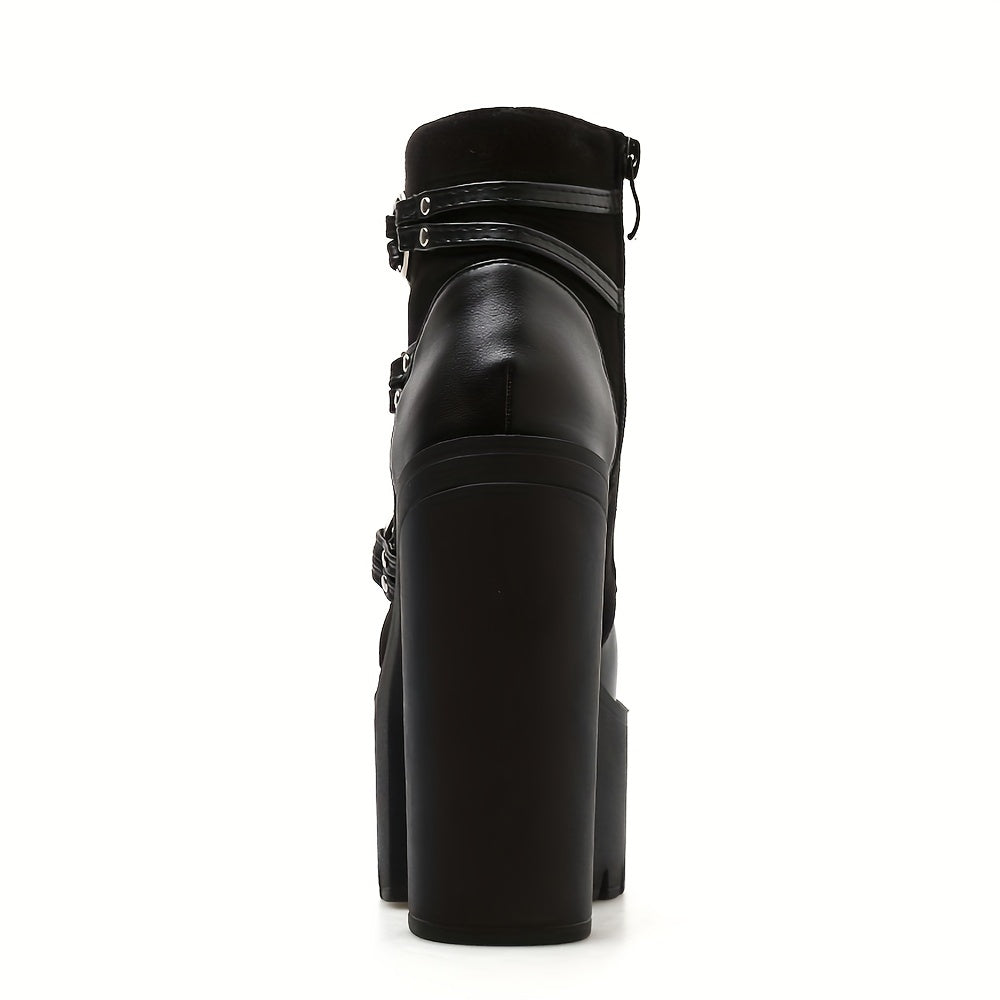 Women's Goth Motorcycle High Heel Boots